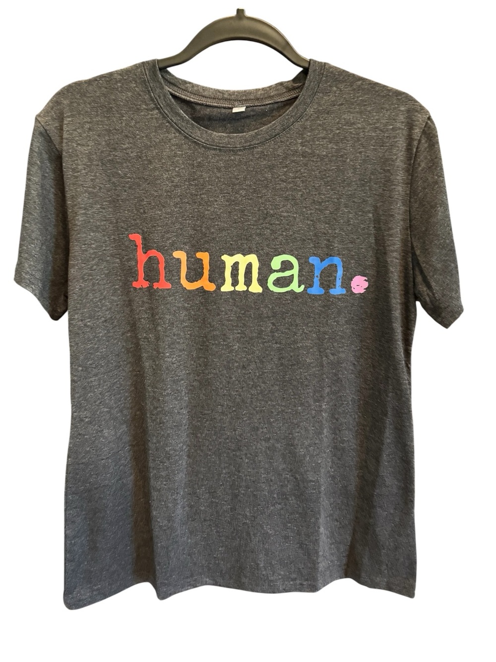 Gray 'human.' Rainbow Letter Graphic Tee